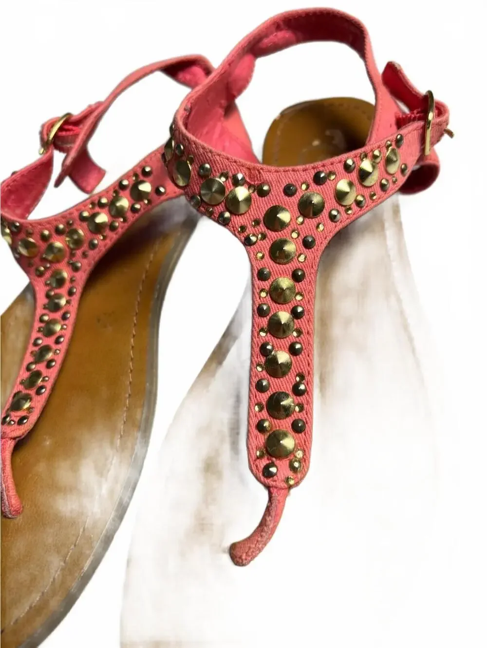 Candie's Pink Studded T-Strap Sandals
